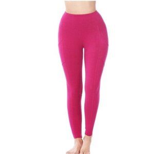 Zenana Wide Waistband Full Length Active Loungewear Leggings w/ Pockets Pink
